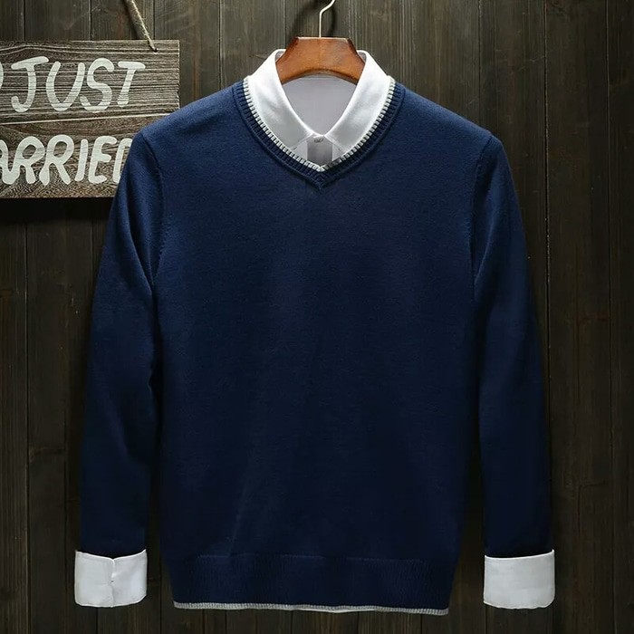 GROSIR - sweater polos pria ROMEO NAVY ORIGINAL
