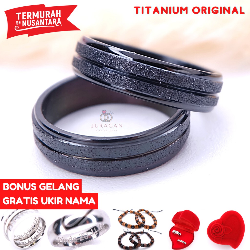 [UKIR NAMA + BOX HATI] Cincin Couple BUCIN Titanium M21 BONUS Gelang Couple