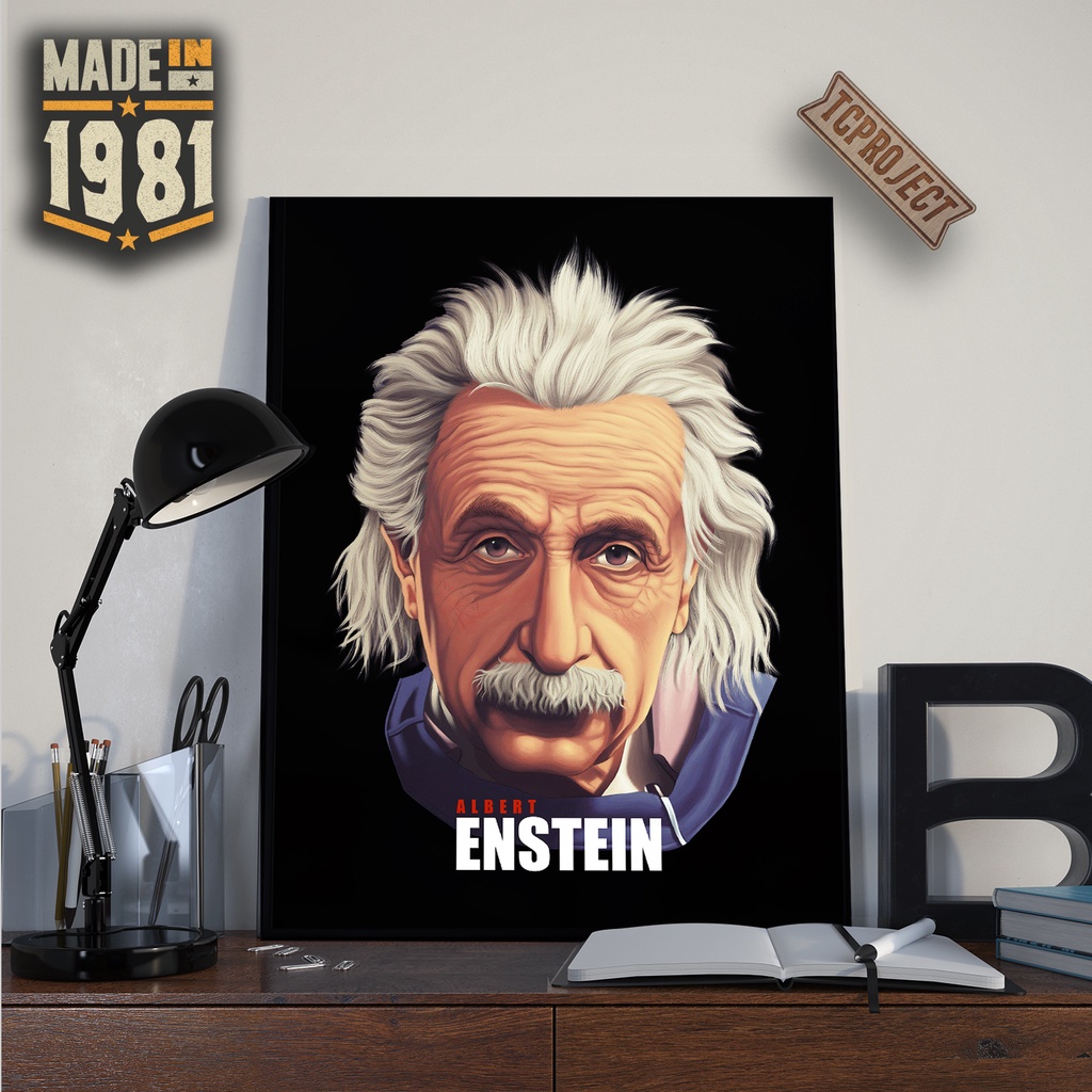 Poster Tokoh Albert Einstein - Poster Kayu - Hiasan Dinding