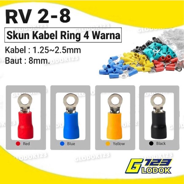 Terminal Kabel Sekun Cable Skun Ring O Bulat Cable Lug Isolasi RV 2-8