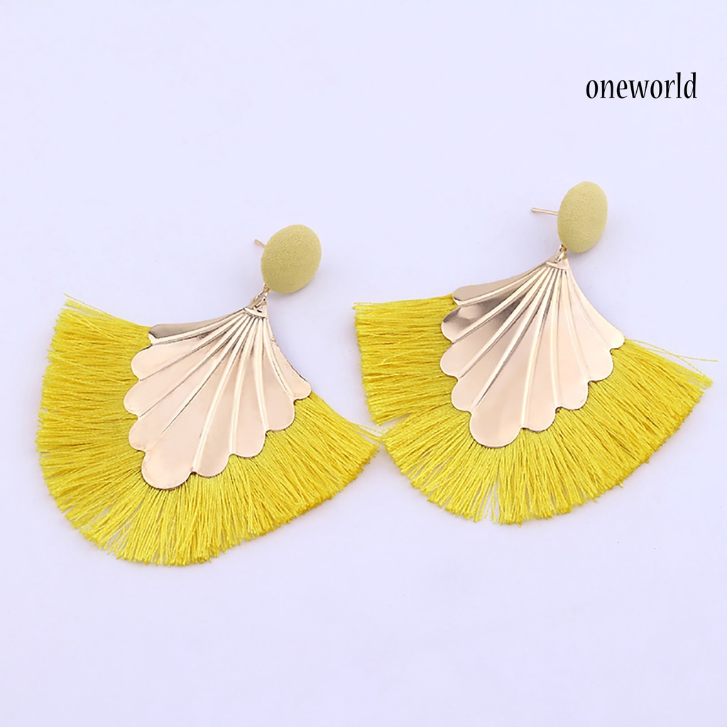 OW@ 1 Pair Women Creative Bohemia Fringed Fan Shape Dangle Earrings Jewelry Gift for Party