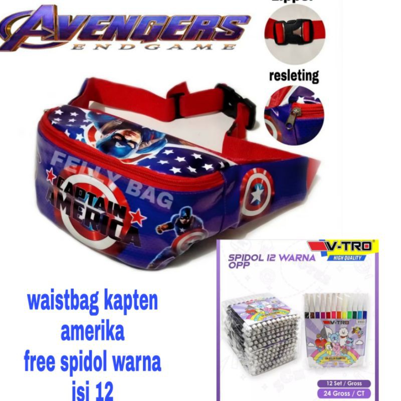 waistbag anak captain amerika+spidol warna isi 12