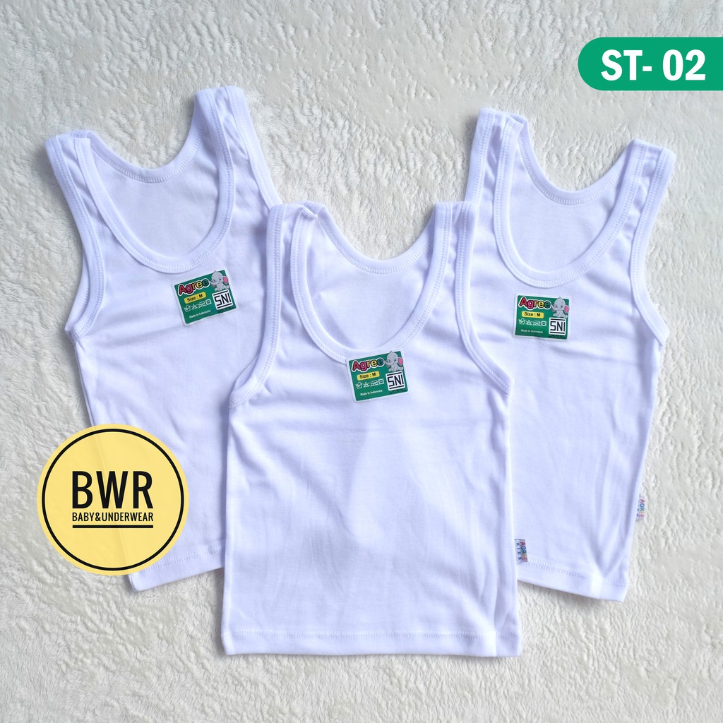 [ 6pc ] AGREE | Singlet Agree ST 02 Putih | Singlet Anak KATUN ASLI  Kaos Dalam Anak Agree ST02