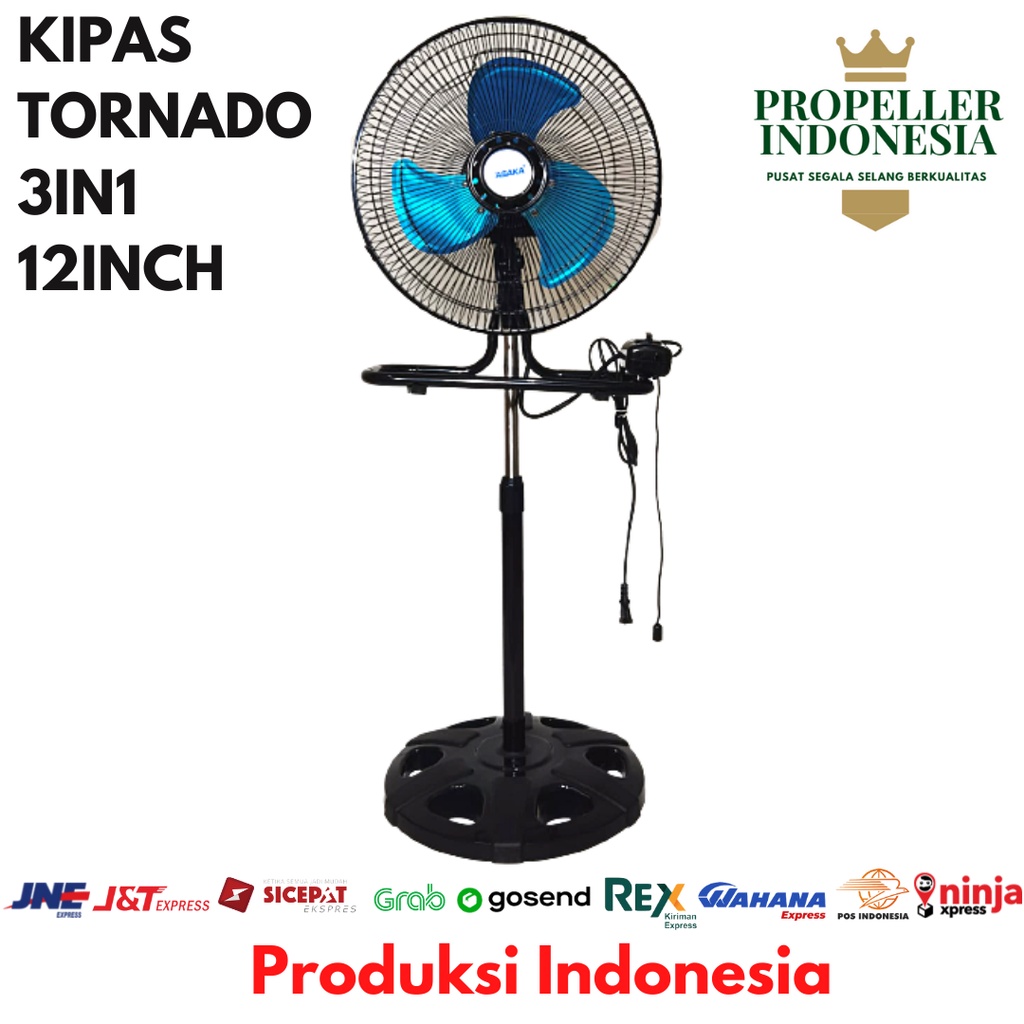 Kipas Angin Tornado Besi 3in1 12Inch Stand Fan Desk Fan Wall Fan-1218