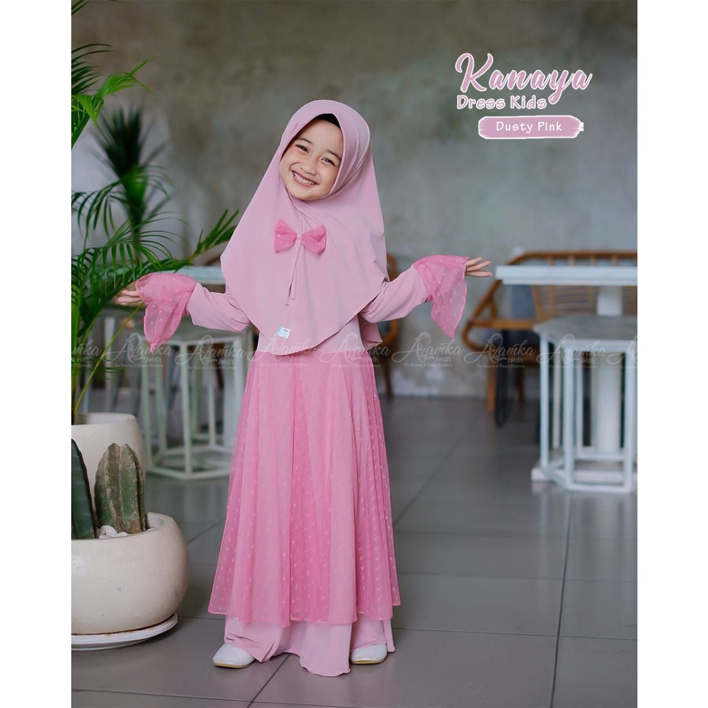 Azamka Gamis Anak Perempuan Kanaya Dress Set Material Jersey x Tile Premium Size S