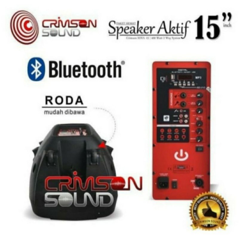 Paket Sound Crimson 15 Inch Aktif Speaker + Stand Dan Mic Bergaransi