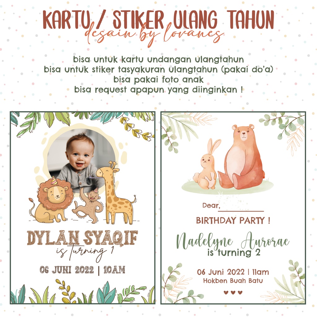 

Stiker / Kartu Ulang Tahun Anak / Undangan Ulang Tahun ANIMAL / SAFARI / JUNGLE