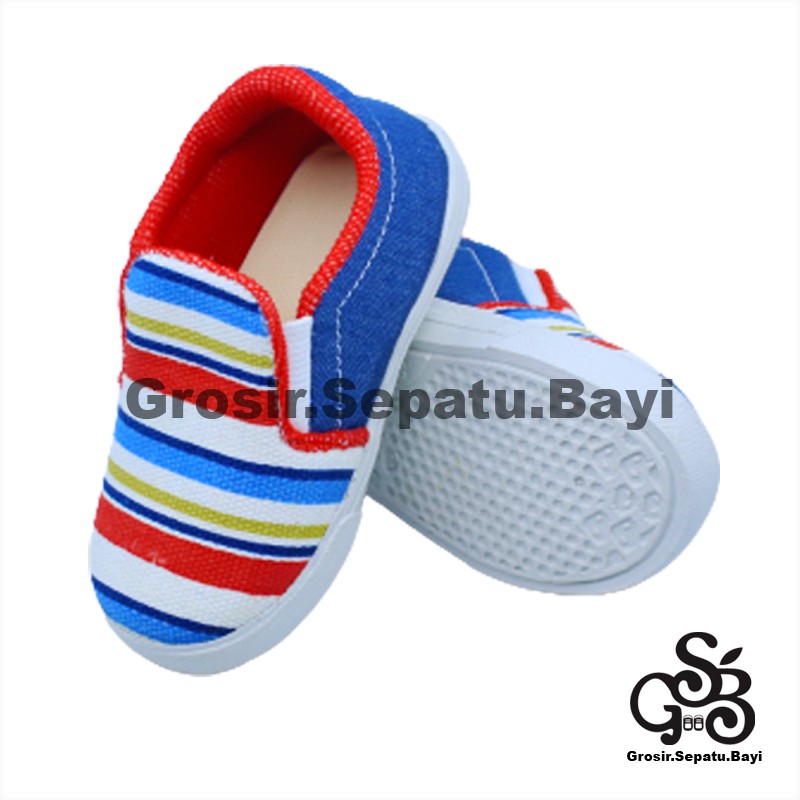 sepatu anak perempuan laki laki slip on motif Rainbow Biru