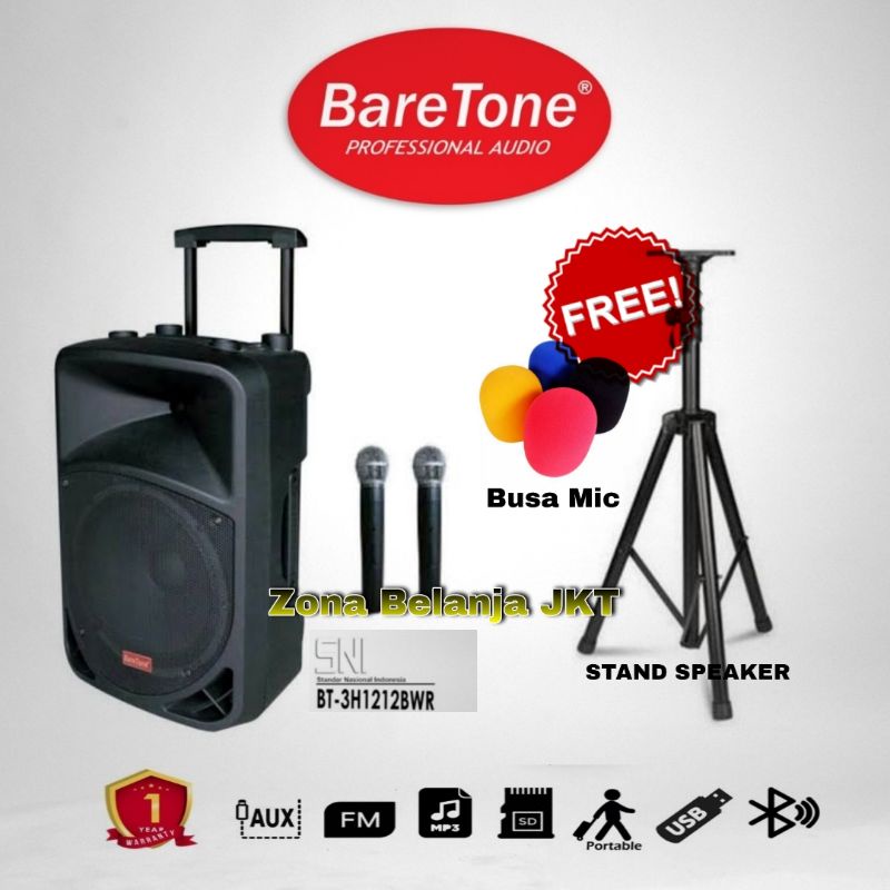 SPEAKER PORTABLE BARETONE 12 INCH 3H 1212BWR BLUETOOTH WIRELESS MEETING ORIGINAL