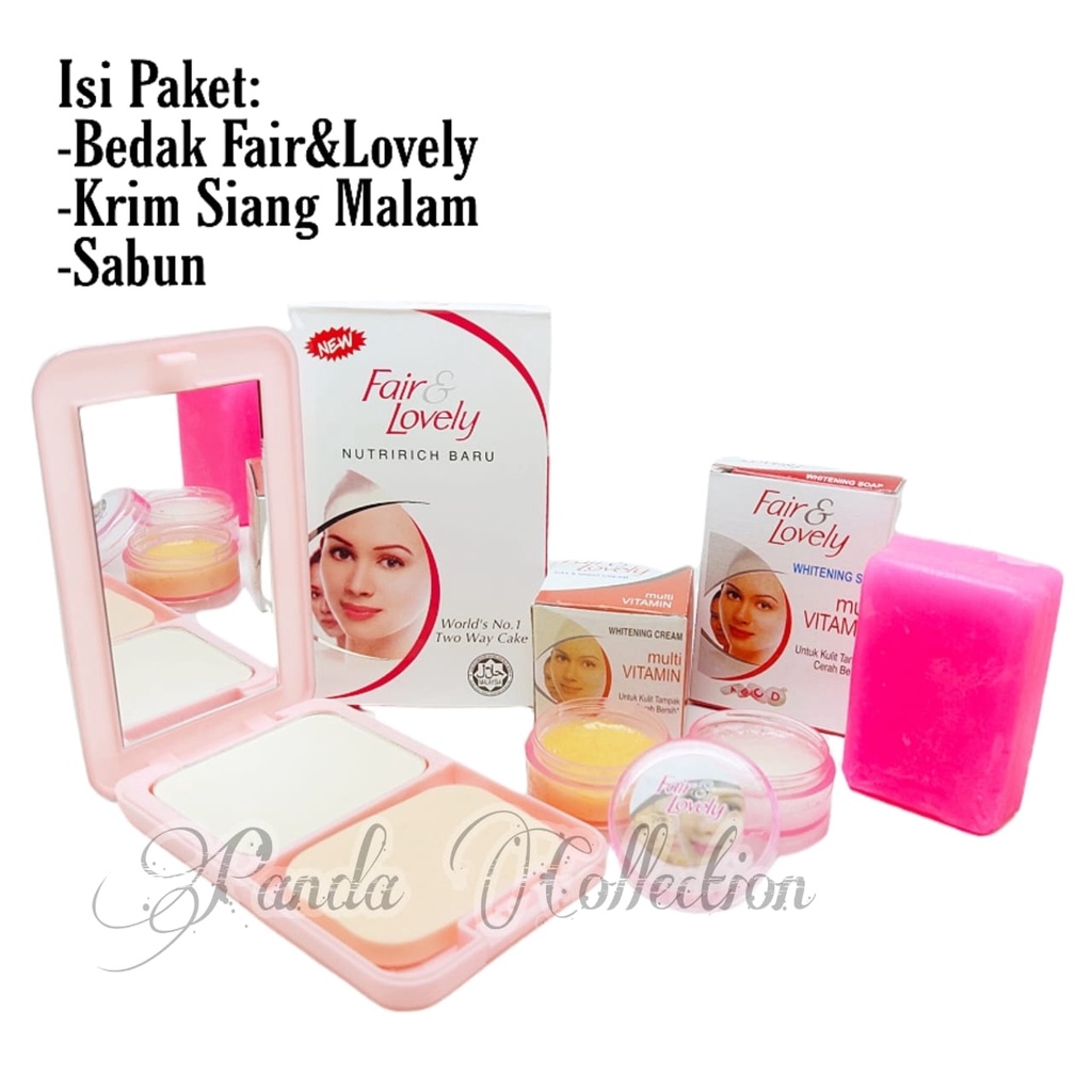3in1 Paket Kecantikan Fair&Lovely/Sabun Cuci Muka+Pelembab Siang dan Malam+BedaK Wajah Two Way Cake