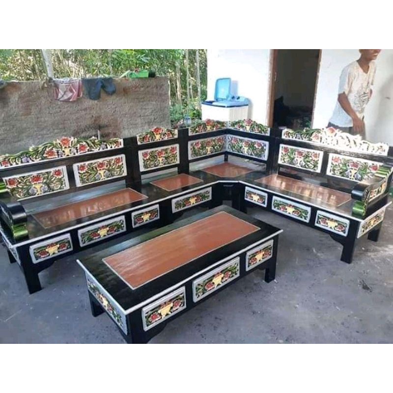 Furniture kursi tamu model sudut bagong / kursi tamu minimalis / kursi tamu kayu jati / model kursi 