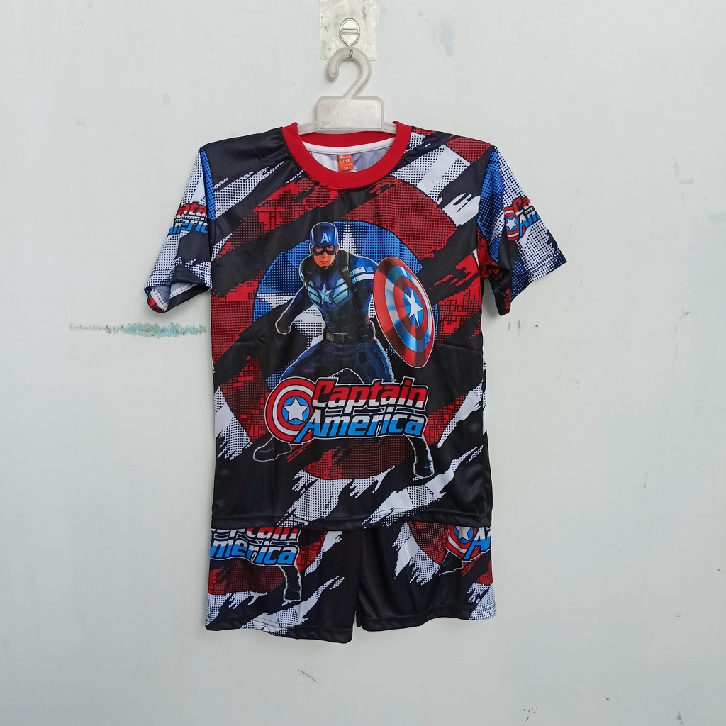 SETELAN ANAK CAPTAIN AMERICA/SETELAN BAJU TIDUR CAPTAIN AMERICA FULL PRINTING USIA 2-12THN