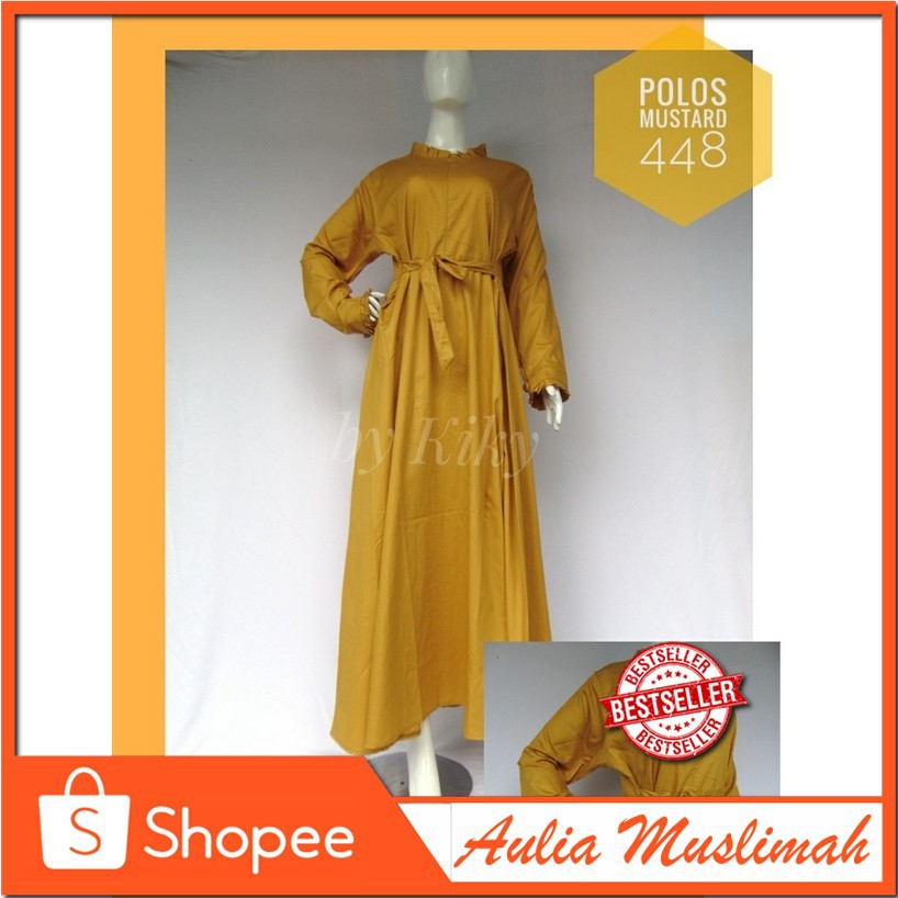 Gamis syari katun jepang ori polos warna mustard aulia muslimah size M-4L