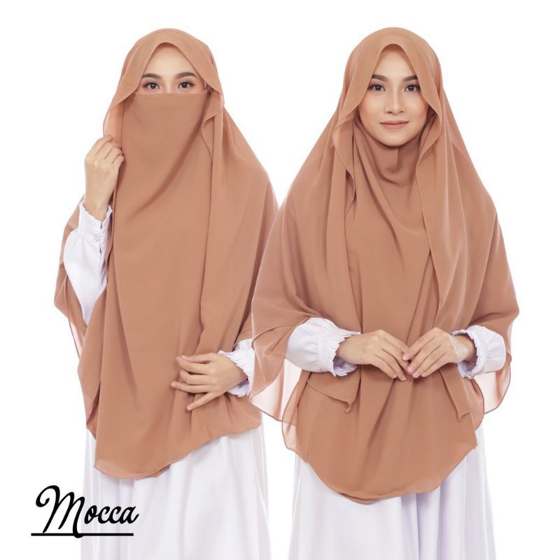 Jilbab Hijab Kerudung Bergo Instan French Khimar Cadar Tali Siti Aminah Niqab Syari Jumbo-Mocca