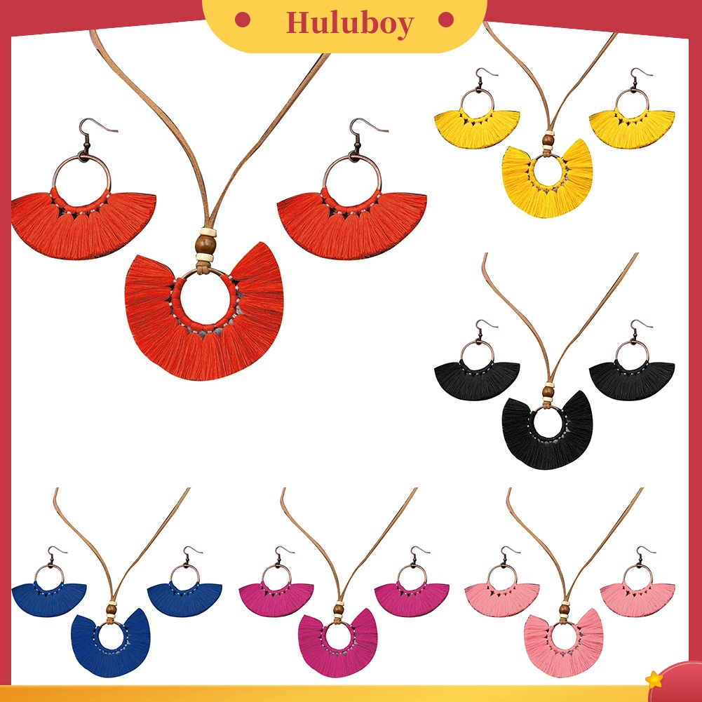 Hu Hu Hu Hu Hu Alat Bantu Pasang Kacamata♡ Set Anting Kait Gantungkalung Vintage Bentuk Kipas Hias Rumbai Untuk Wanita