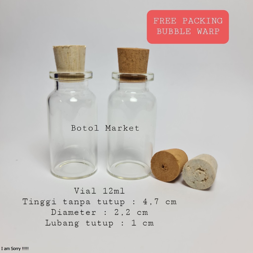 Botol Vial 12ml Tutup Kayu Gabus / Botol Kaca Hias