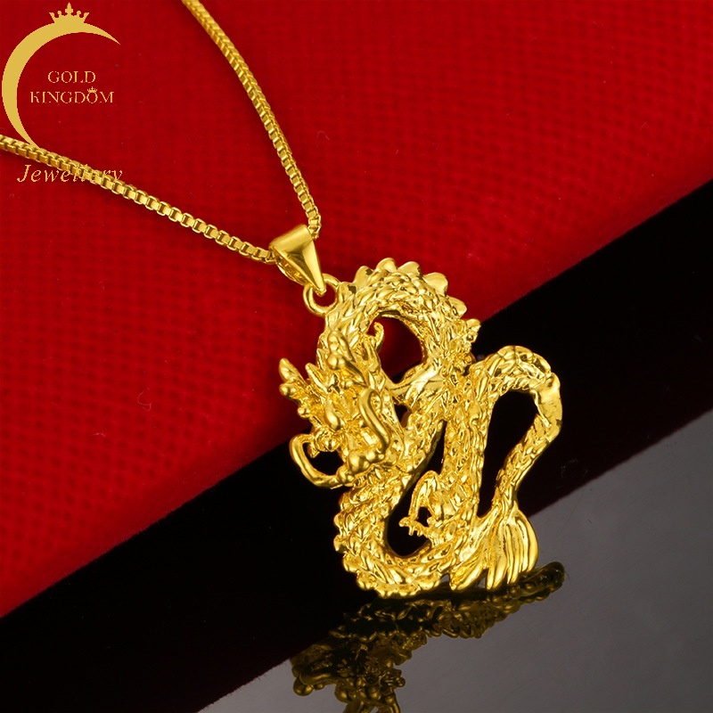 Liontin Desain Naga Lapis Emas Asli Kadar 375 Untuk Pria Dan Wanita