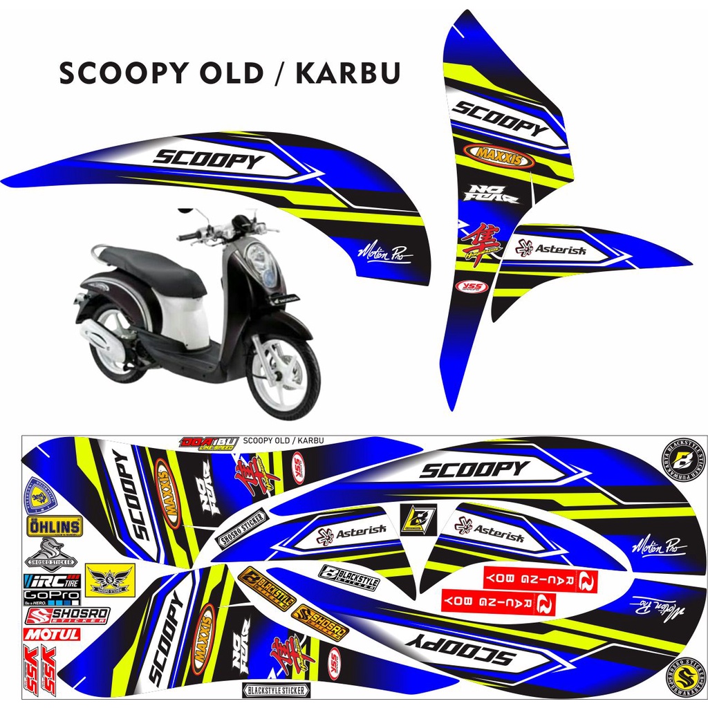 VARIASI VARIASI MOTOR SCOOPY OLD SCOOPY LAMA VARIASI MOTIF RACING STIKER SCOOPY OLD / KARBU /STIKER 