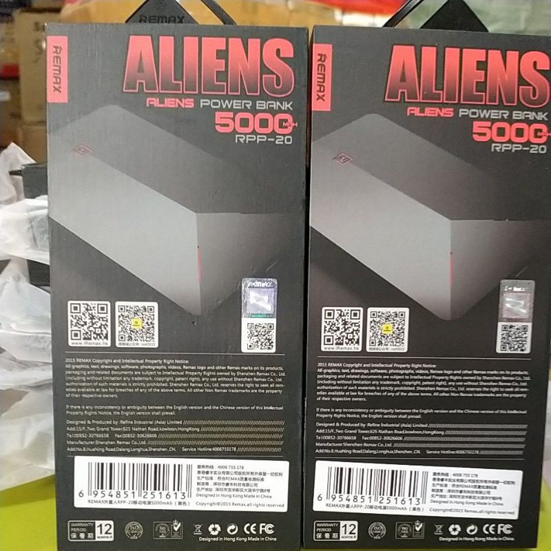 POWER BANK ORIGINAL 100% REMAX 5000mah ALIENS