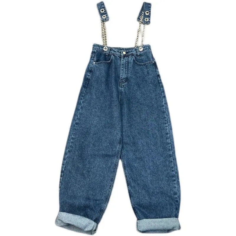 2022 Musim Semi dan Musim Panas Desain Rasa Rantai Tali Bahu Pinggang Tinggi Overall Denim Dilepas D