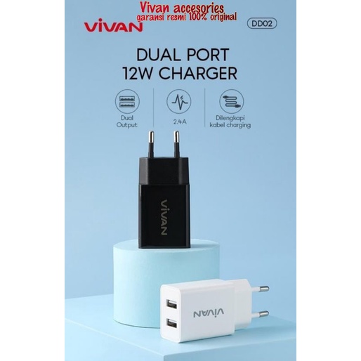 vivan DD02 12W Dual Port Charger 2,4A With Micro USB Kabel Data