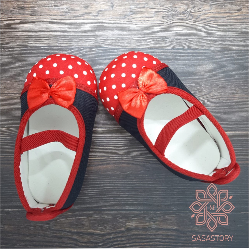 SEPATU PREWALKER BABY BAYI MOTIF MERAH HITAM ANAK PEREMPUAN 0-12 BULAN AP06