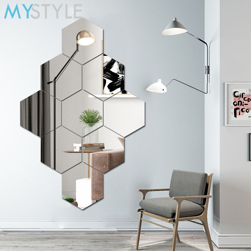 KACA CERMIN HEXAGONAL TEMPEL SATUAN WALL MIRROR STICKER DEKORASI DINDING AESTHETIC