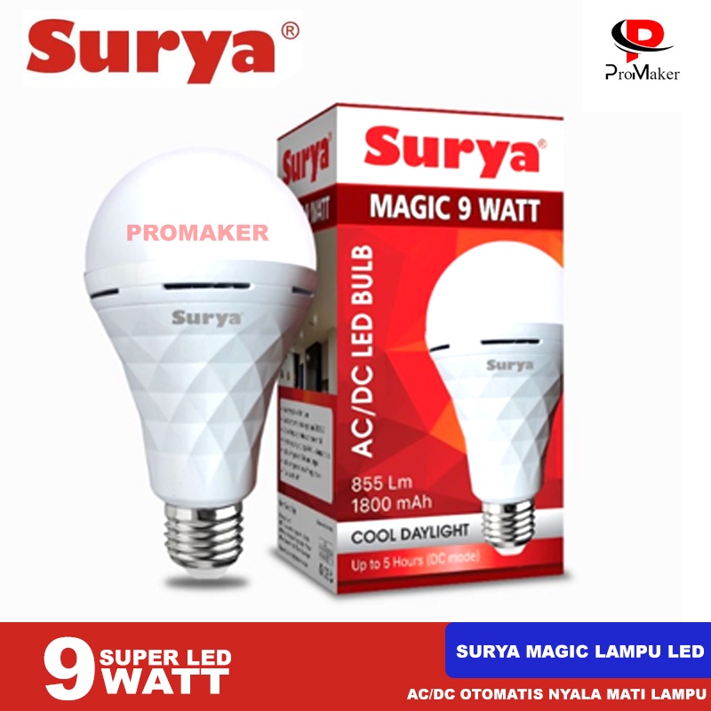 Lampu Bohlam Emergency LED Surya Magic 9W 12W 18W Cahaya Putih Auto On Mati Lampu Original