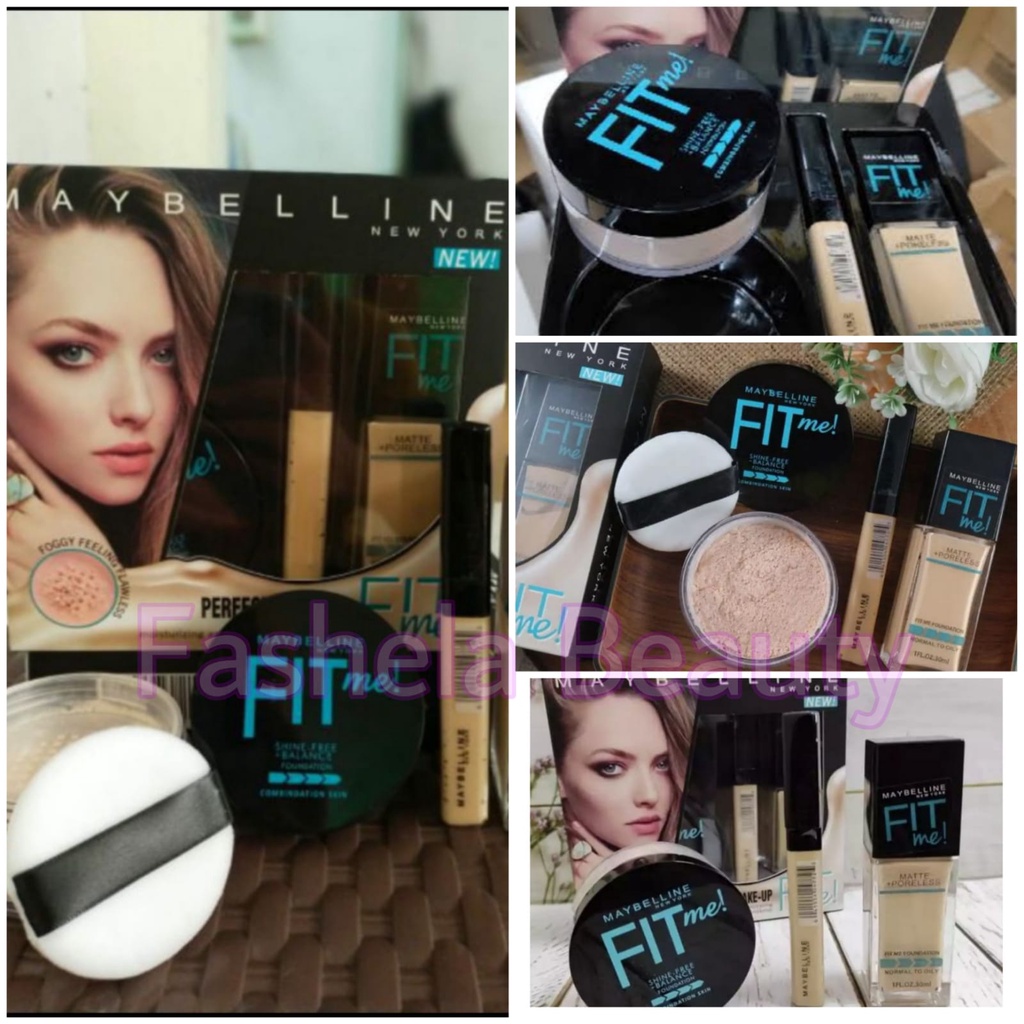 Maybelline Fit Me set 3In1 Bedak Tabur Foundation Concealer Maybelline Fit Me Perfect Makeup Fit Me 