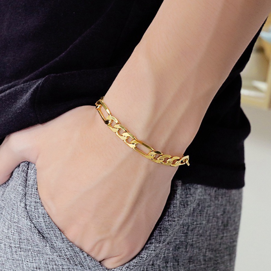 Gelang Rantai Emas 18k Bahan Titanium Steel Gaya Punk Untuk Pria Dan Wanita