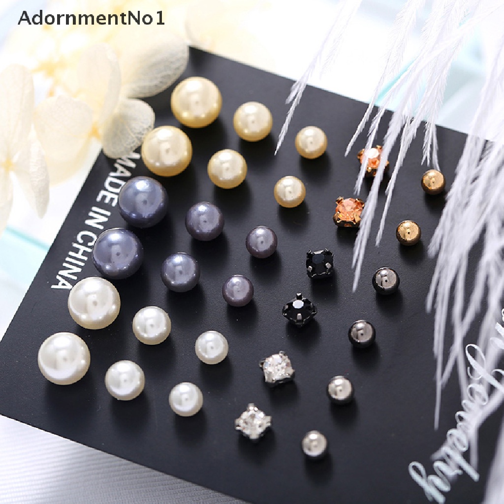 (AdornmentNo1) 15 Pasang / Set Anting Tusuk Aksen Mutiara + Kristal Imitasi Untuk Perhiasan Wanita