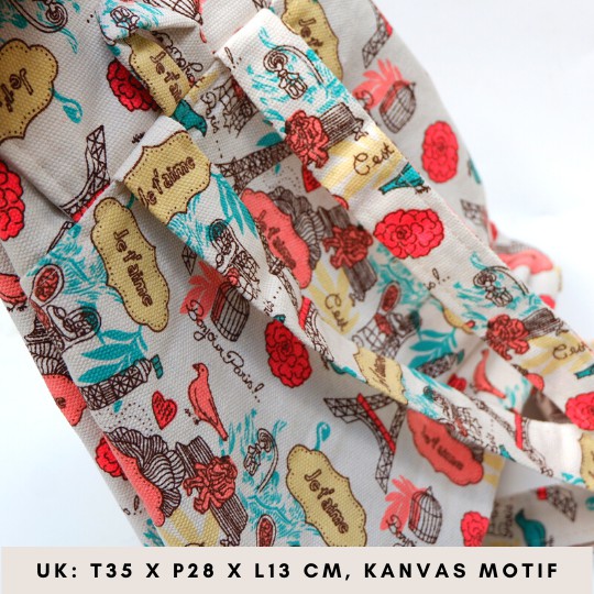 Ransel Kanvas Wanita Travel Multi-fungsional Tali Serut Ransel Siswa Campus Style banyak motif Warna-6