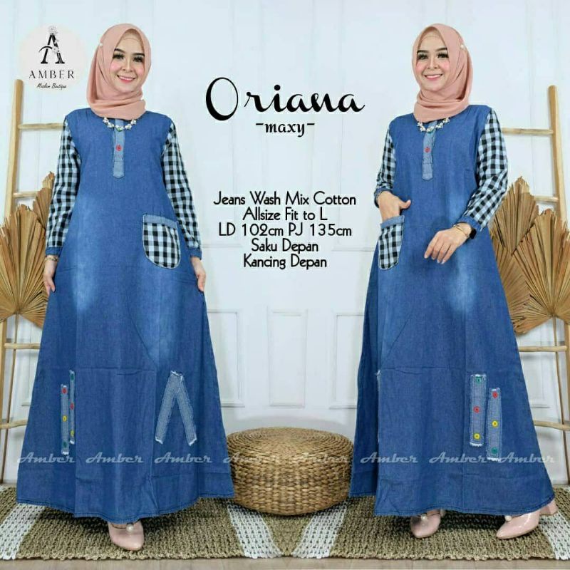 Baju Muslim Dress Gamis Jeans Wanita Oriana Maxy