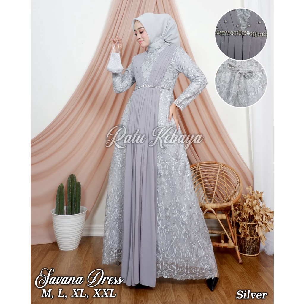 SAVANA DRESS / GAMIS BRUKAT / OUTFIT BAJU PESTA KEKINIAN / BAJU GAMIS MODERN / RATU