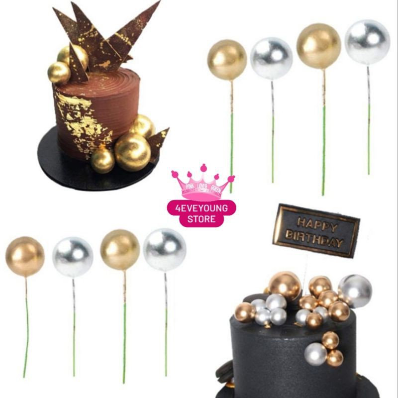 Topper Kue Ulang Tahun Bentuk Bola Mutiara untuk Dekorasi Kue / Topper Kue Tart / Cake Topper