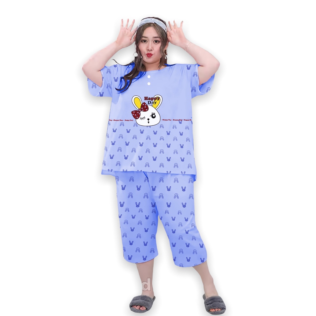 Lilipop.id  Baju Tidur Wanita Happy Day 3/4 Jumbo Celana Pendek XXXL Baby Doll Bahan Kaos