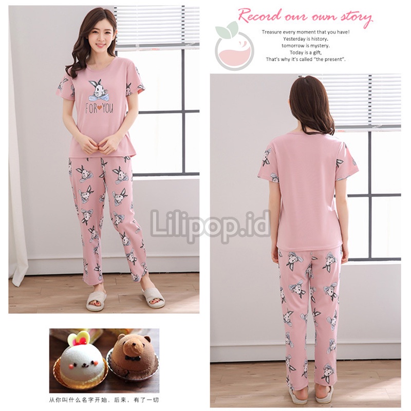 Lilipop.id  Baju Tidur Wanita CP For You Setelan Piyama BabyDoll Kaos Celana Panjang