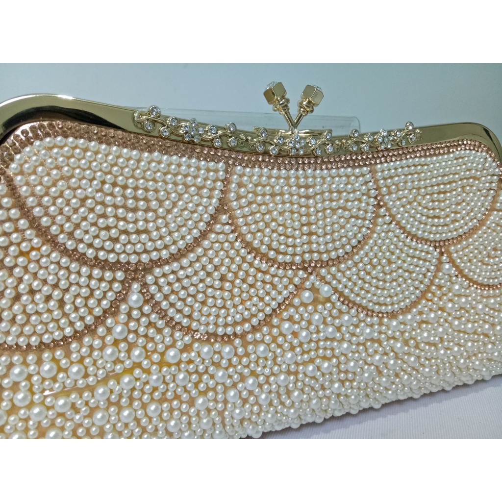 Clutch Pesta Farnell Mewah Kondangan Import Mutiara Permata Rhinestones