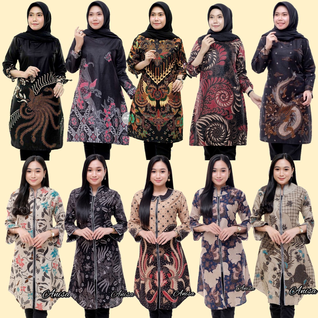 BATIK TUNIK SHIBORI JUMPUTAN TERBARU size S-3L / HRB026 YELBOR NAVBOR / BIRU PUTIH