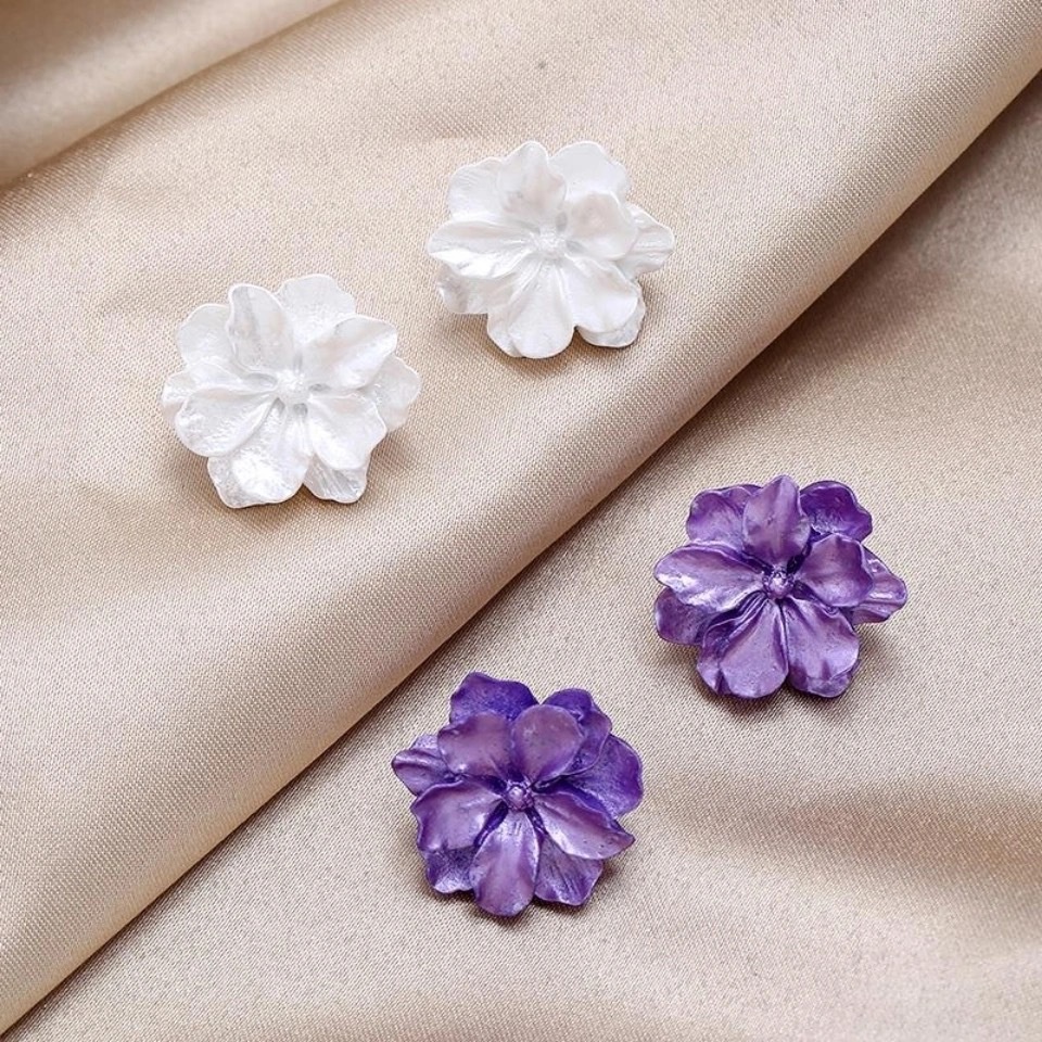 Anting Bunga Gardenia Purple Earrings Retro Korean Style