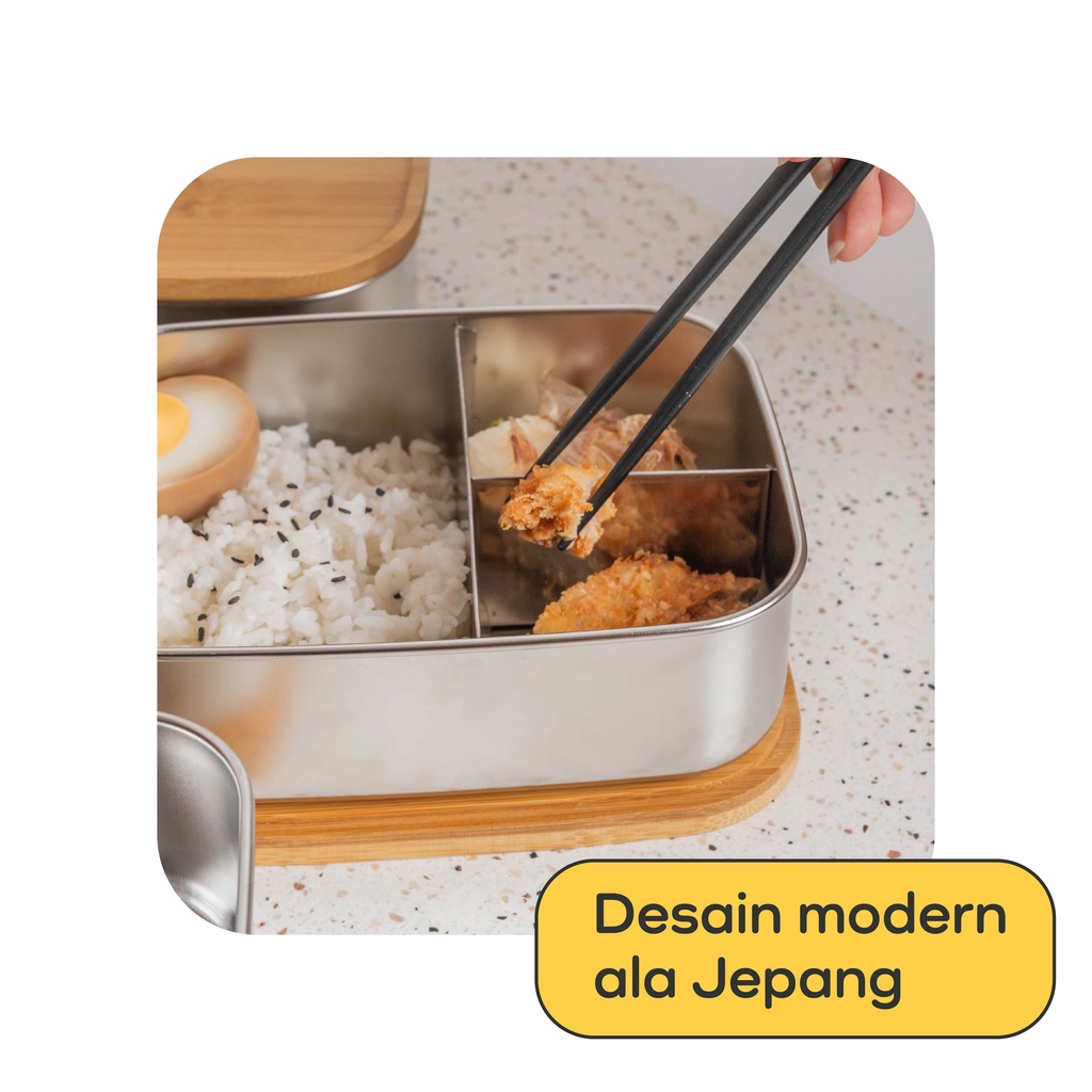 【IKONE】KOTTA Bento Box Kotak Makan Stainless Steel 304 Berkualitas Tutup Kayu Kotak Penyimpanan Makanan Bekal Makanan