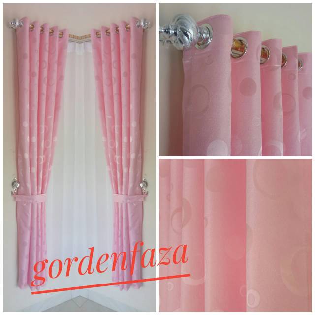gorden jendela minimalis pink polkadot stok jd tinggal pasang