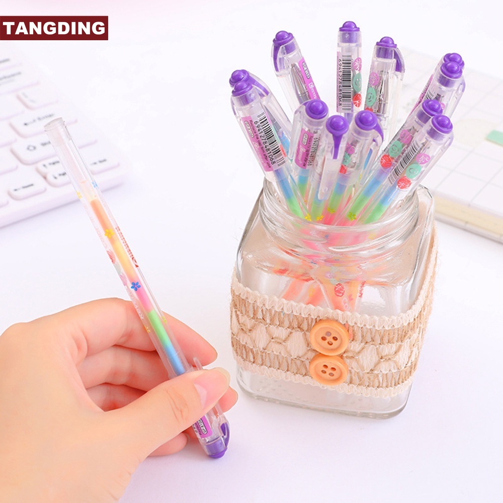 【COD Tangding】1PC 6 In 1 Multi Colors Colorful Gel Pen Chalk Watercolor Pens Marker Scented Rainbow Watercolor Pen