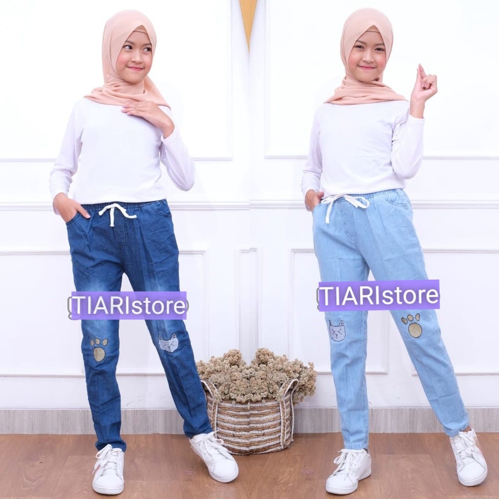 Celana Jeans Anak Perempuan 7-15 tahun // Celana Anak Variasi Bordir //Baggy Pants Anak Perempuan Ta