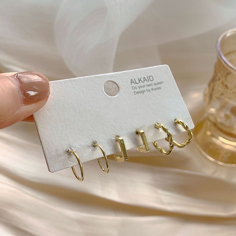 YEEZII 6pcs / Set Anting Stud Bentuk Hati Kecil Warna Emas Perak Aksen Mutiara Untuk Wanita