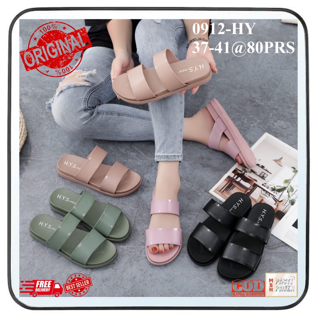 Sandal selop impor bahan karet jelly wanita merk hys ori size 37-41