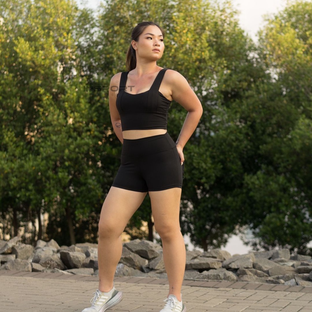 INSPORT - Setelan Baju Senam  Set Olahraga Fitnes Sport Bra & Hotpan Bersaku Yoga / Fitness High Qua