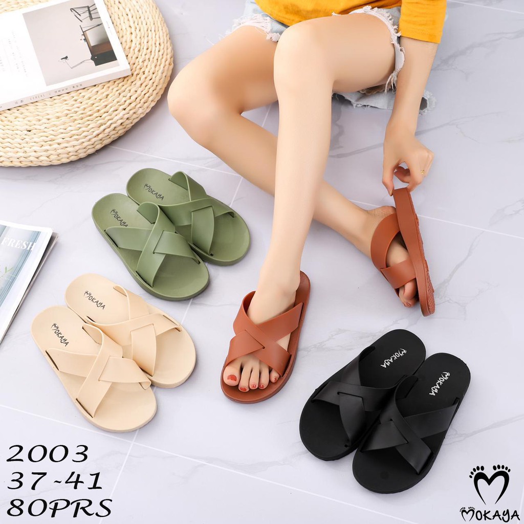 Sandal slop wanita ban silang polos simple cantik casual trendy Import Mokaya size 37-41 / ( 2003 )