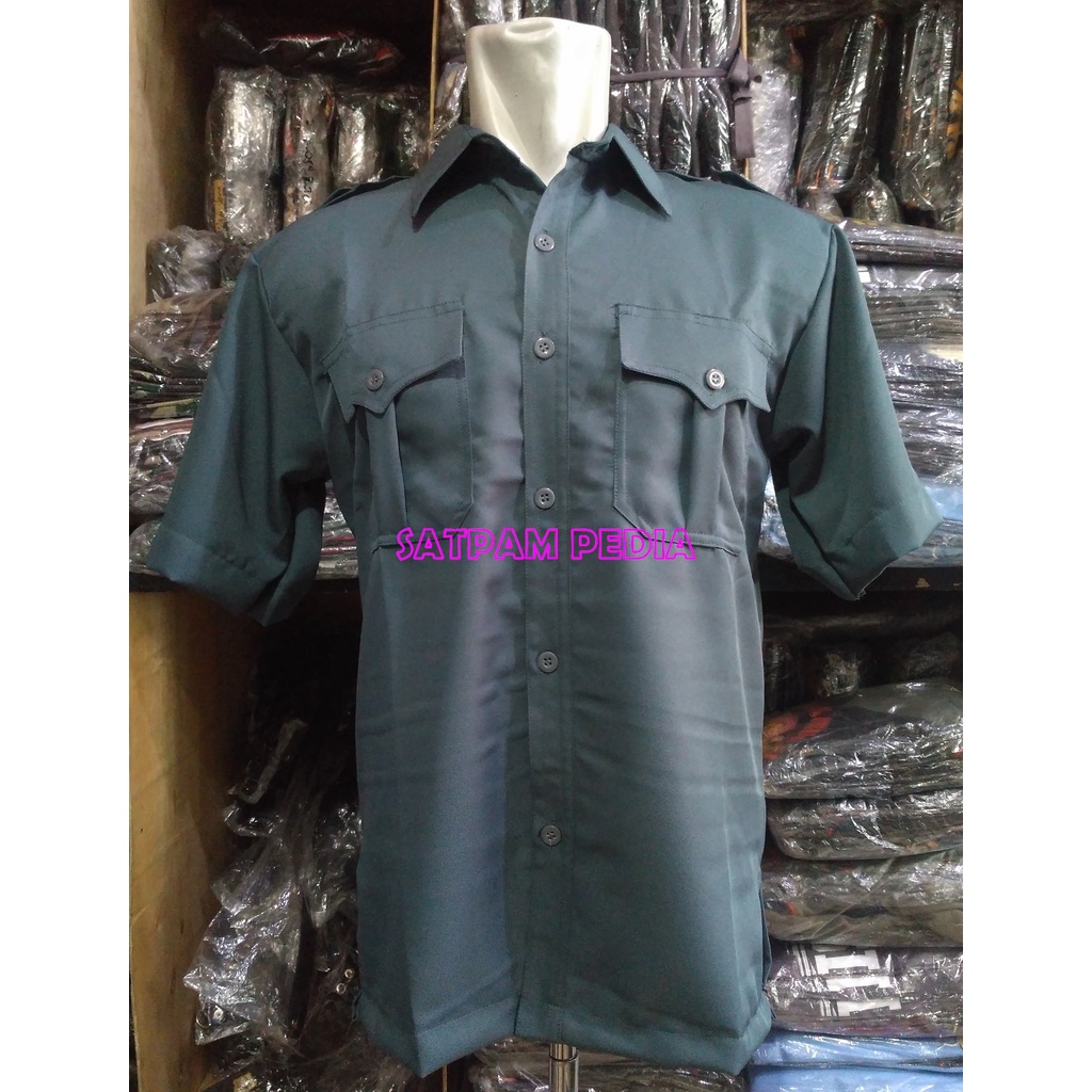 Seragam Safari Pendek Abu Kebiruan - Safari Navy Pendek