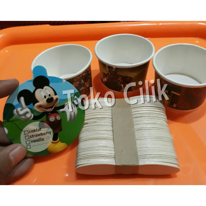 gelas/kertas/ice cream/es krim/kecil/wadah/kemasan/karakter/tsumtsum